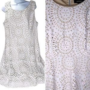 R&M Richards Womens Plus 16 White Laser Cutout A-Line Sleeveless Lined Dress